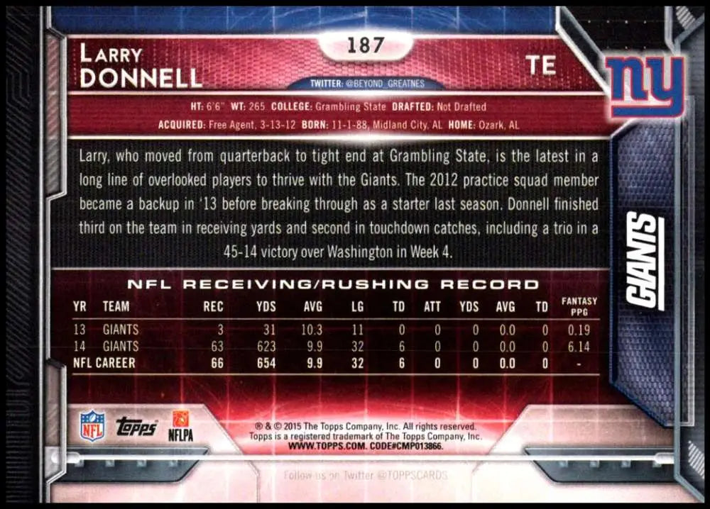 2015 Topps #187 Larry Donnell NM-MT New York Giants Football Card - Football Card Single