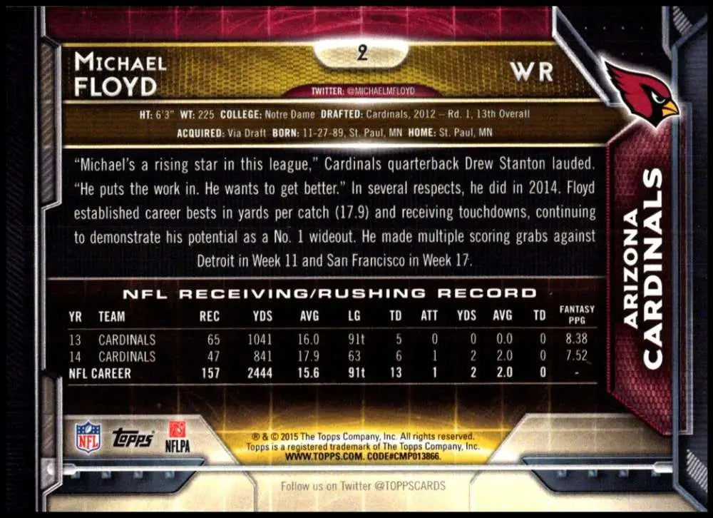 2015 Topps #2 Michael Floyd NM-MT Arizona Cardinals Football Card - Football Card Single