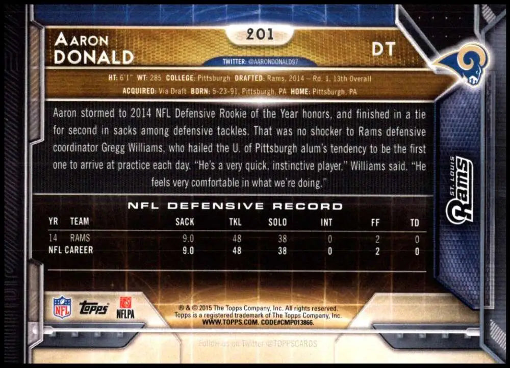 2015 Topps #201 Aaron Donald NM-MT St. Louis Rams Football Card - Football Card Single