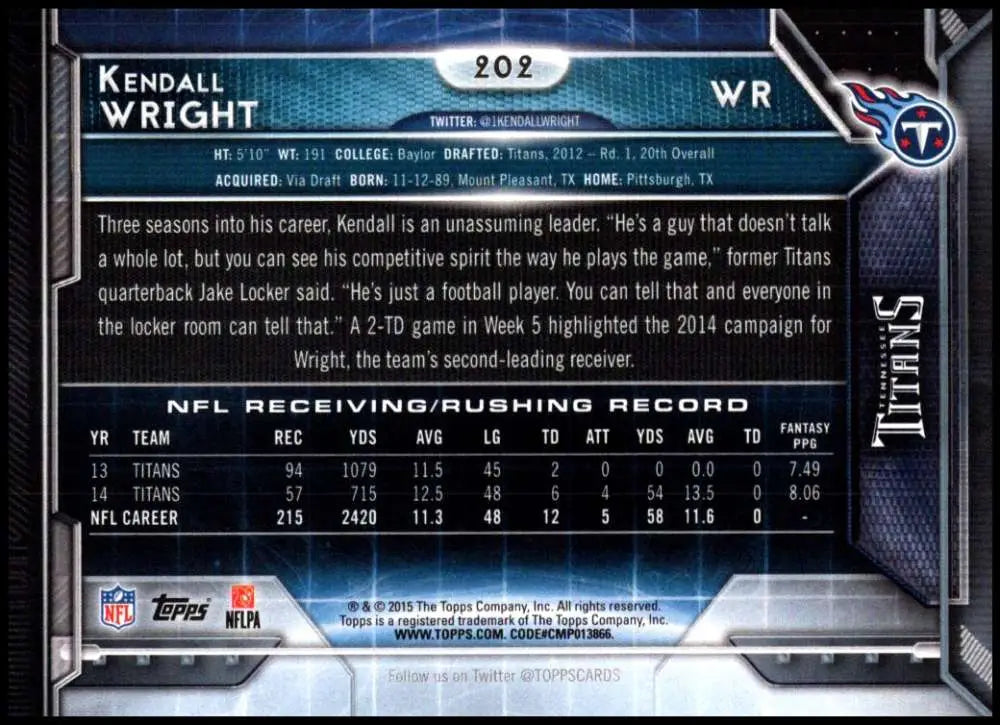 2015 Topps #202 Kendall Wright NM-MT Tennessee Titans Football Card - Football Card Single
