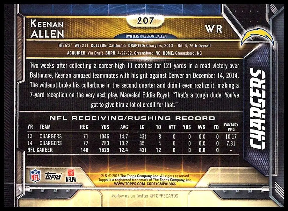 2015 Topps #207 Keenan Allen NM-MT San Diego Chargers Football Card - Football Card Single