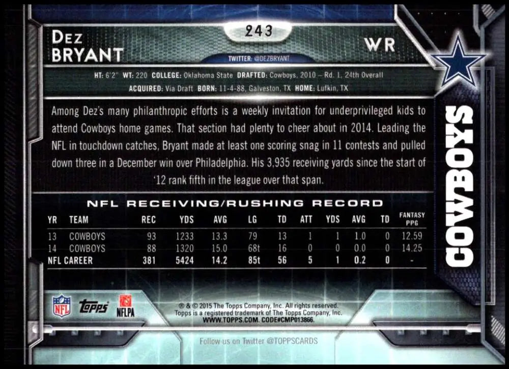 2015 Topps #243 Dez Bryant NM-MT Dallas Cowboys Football Card - Football Card Single