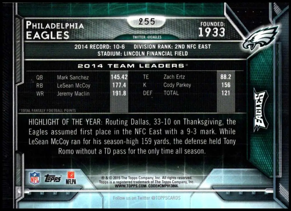 2015 Topps #255 Philadelphia Eagles NM-MT Philadelphia Eagles Football Card - Football Card Single
