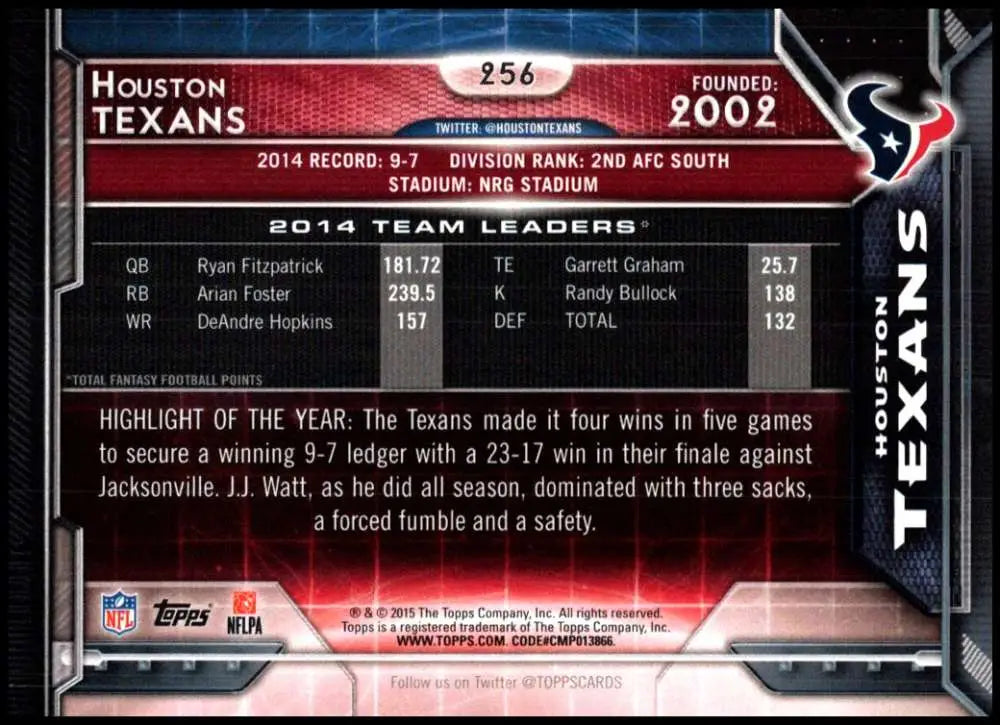 2015 Topps #256 Houston Texans NM-MT Houston Texans Football Card - Football Card Single