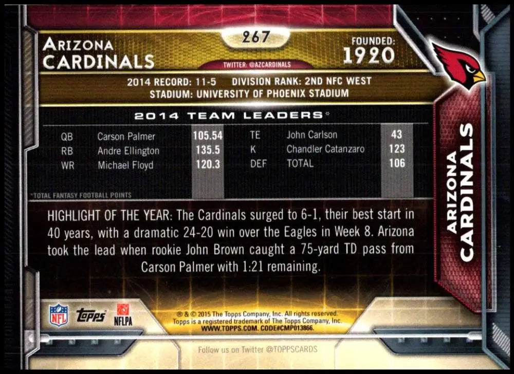 2015 Topps #267 Arizona Cardinals NM-MT Arizona Cardinals Football Card - Football Card Single