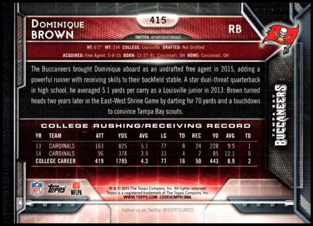 2015 Topps #415 Dominique Brown NM-MT RC Rookie Tampa Bay Buccaneers Football Card - Football Card Single