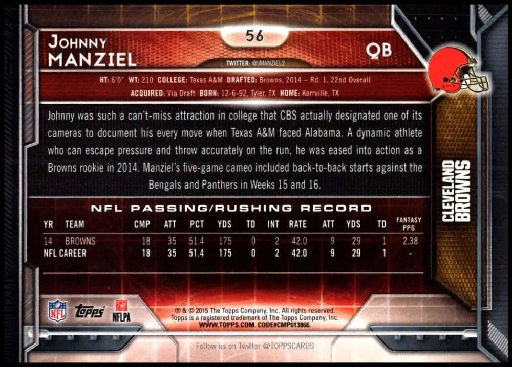 2015 Topps #56 Johnny Manziel NM-MT Cleveland Browns Football Card