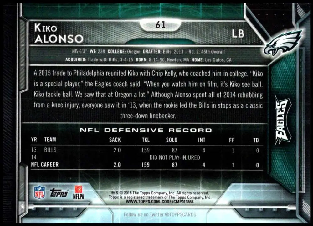 2015 Topps #61 Kiko Alonso NM-MT Philadelphia Eagles Football Card - Football Card Single