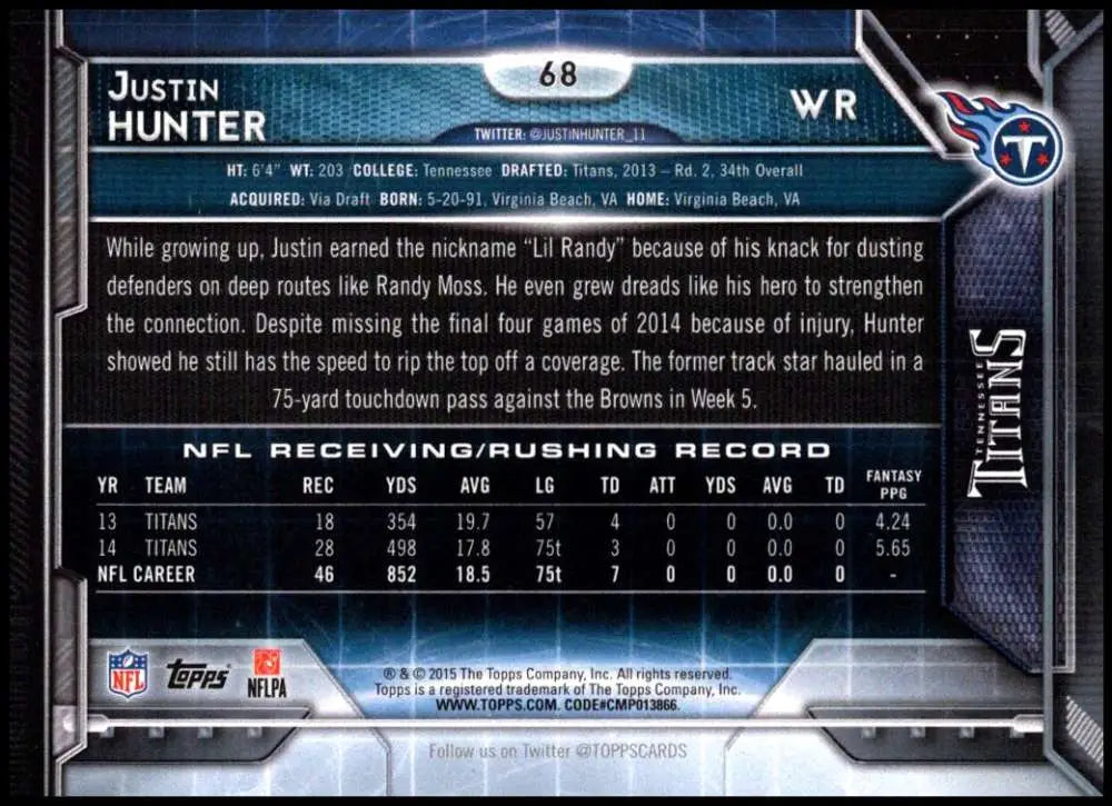 2015 Topps #68 Justin Hunter NM-MT Tennessee Titans Football Card - Football Card Single