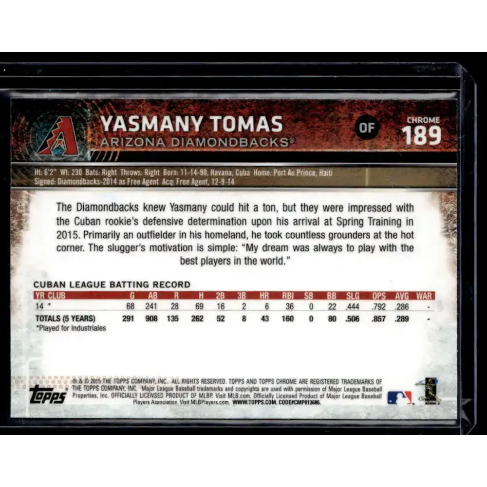 2015 Topps Chrome #189 Yasmany Tomas NM-MT - Baseball Card Single