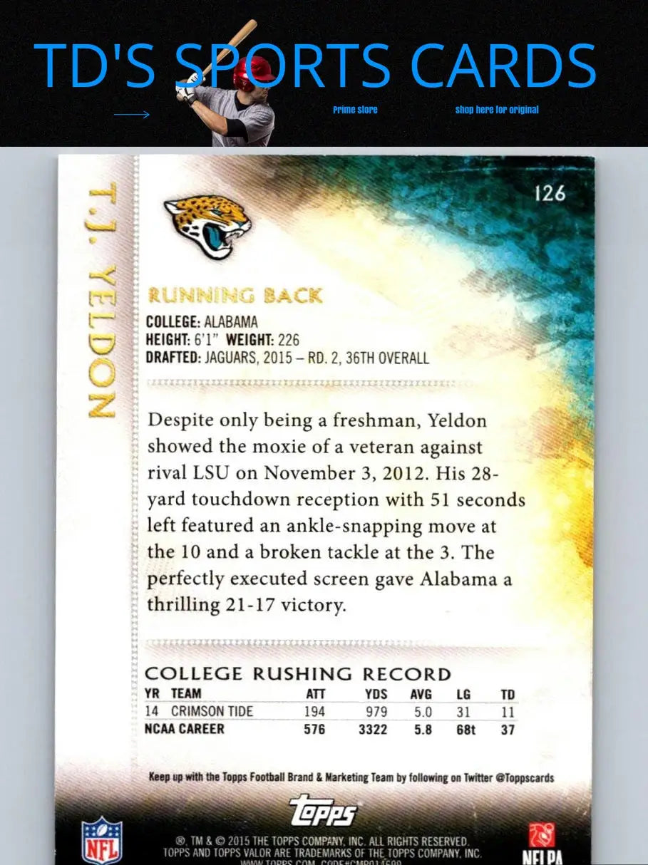 T.J. Yeldon football card from Topps Valor series, Yeldon Valor trading card rarity