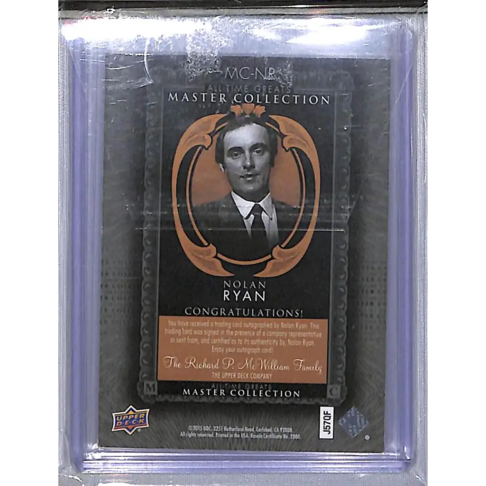 2015 Upper Deck Master Collection #MC-NR Nolan Ryan NM-MT Auto 18/20 Image 2