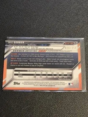 2016 Bowman Chrome Mike Gerber Prospects Autographs Purple Refractor #/250 - Baseball Card Single