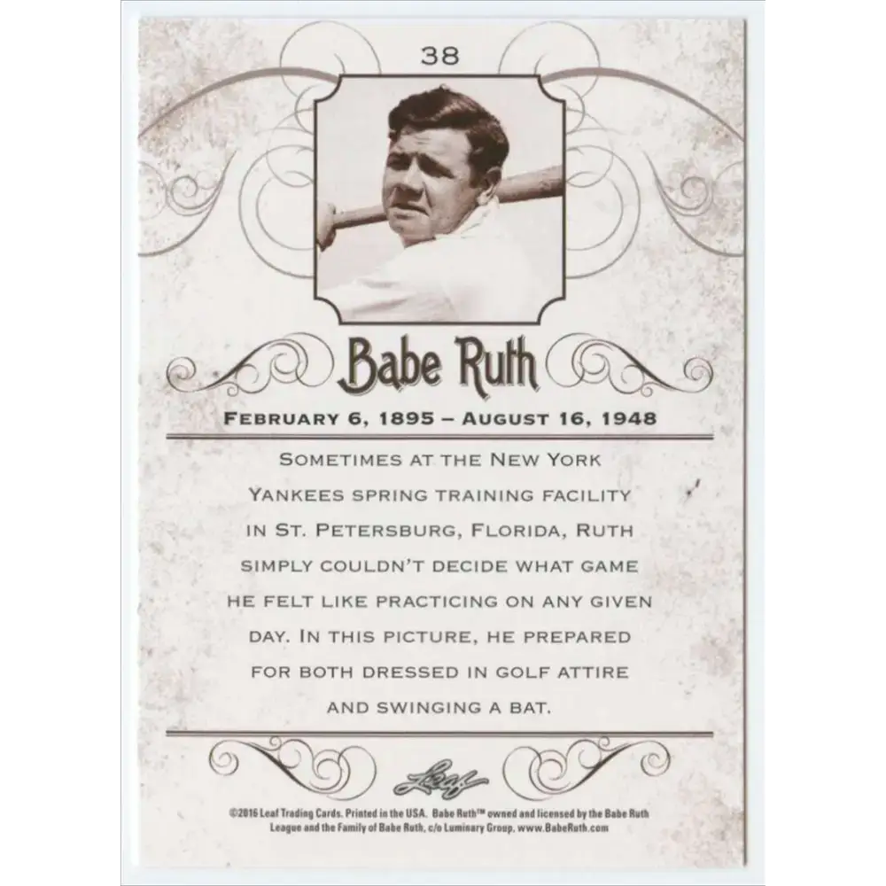 2016 Leaf Babe Ruth Collection #38 Babe Ruth NM-MT Baseball Card - Baseball Card Single