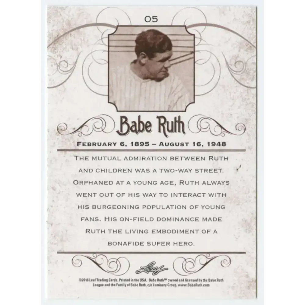 2016 Leaf Babe Ruth Collection #5 Babe Ruth NM-MT Baseball Card
