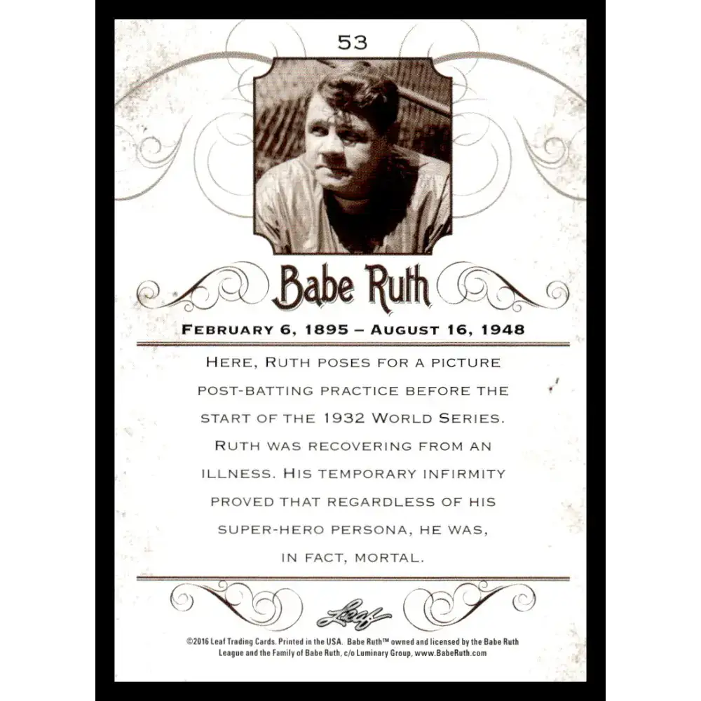 2016 Leaf Babe Ruth Collection #53 Babe Ruth NM-MT Baseball Card - Baseball Card Single