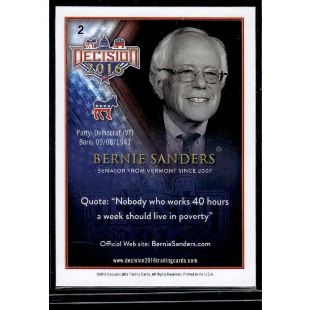 2016 Leaf Decision 2016 #2 Bernie Sanders NM-MT Political Trading Card - Non-Sports Card Single