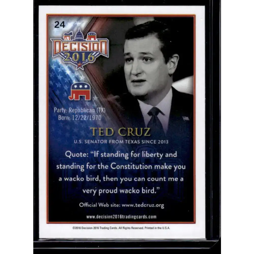 2016 Leaf Decision 2016 #24 Ted Cruz NM-MT Political Trading Card - Non-Sports Card Single