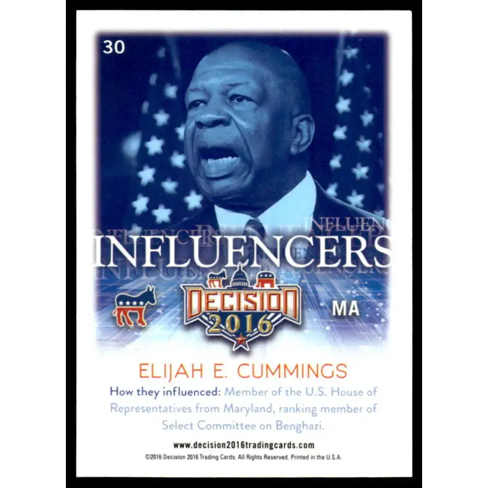 2016 Leaf Decision 2016 #30 Elijah E. Cummings NM-MT Political Trading Card - Non-Sports Card Single