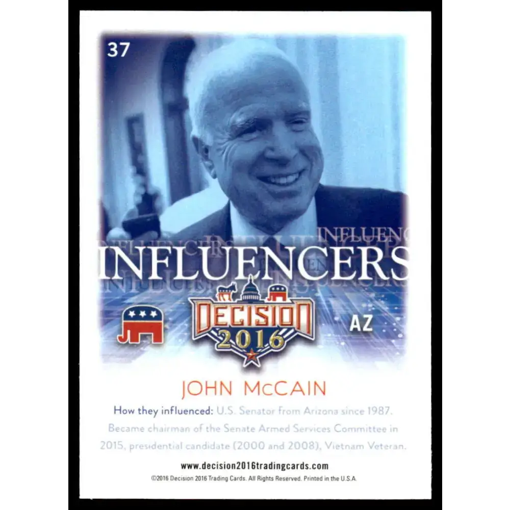 2016 Leaf Decision 2016 #37 John McCain NM-MT Political Trading Card - Non-Sports Card Single