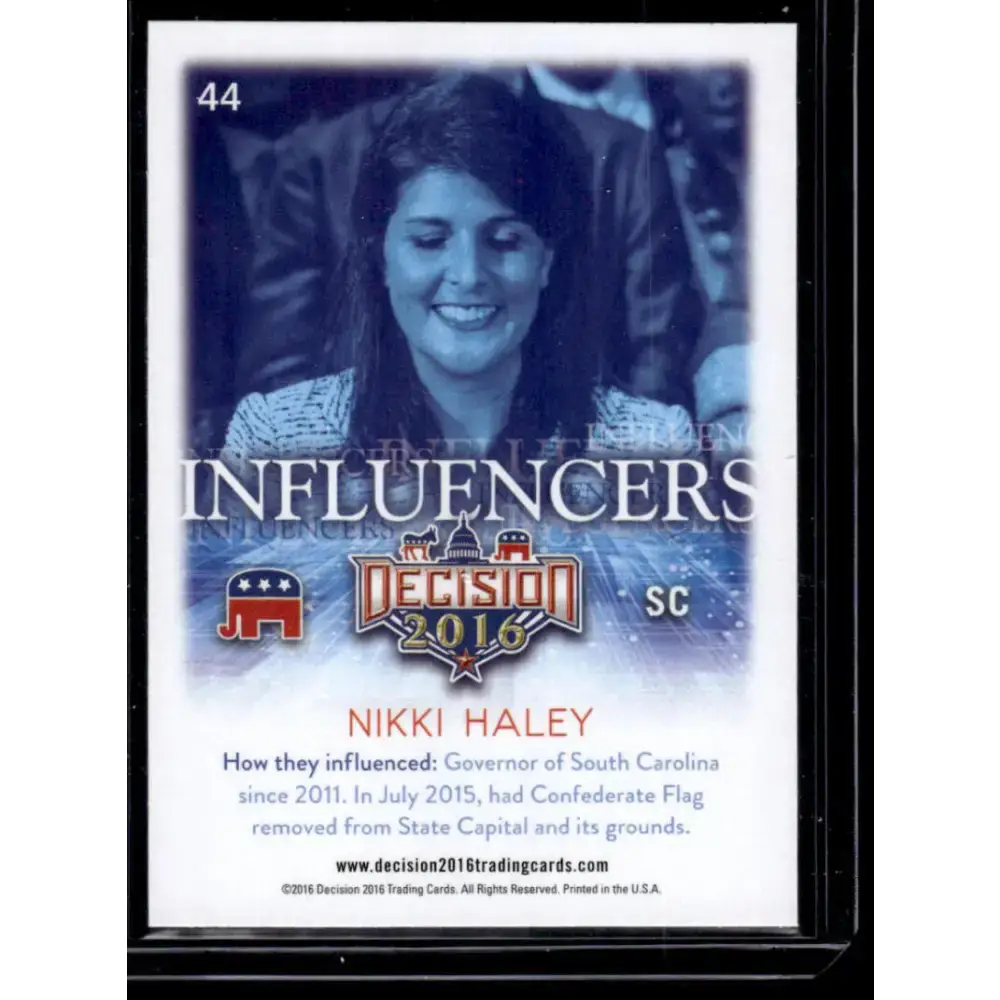 2016 Leaf Decision 2016 #44 Nikki Haley NM-MT Political Trading Card - Non-Sports Card Single