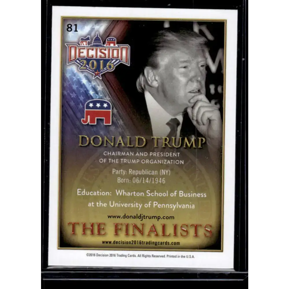 2016 Leaf Decision 2016 #81 Donald Trump NM-MT Political Trading Card - Non-Sports Card Single
