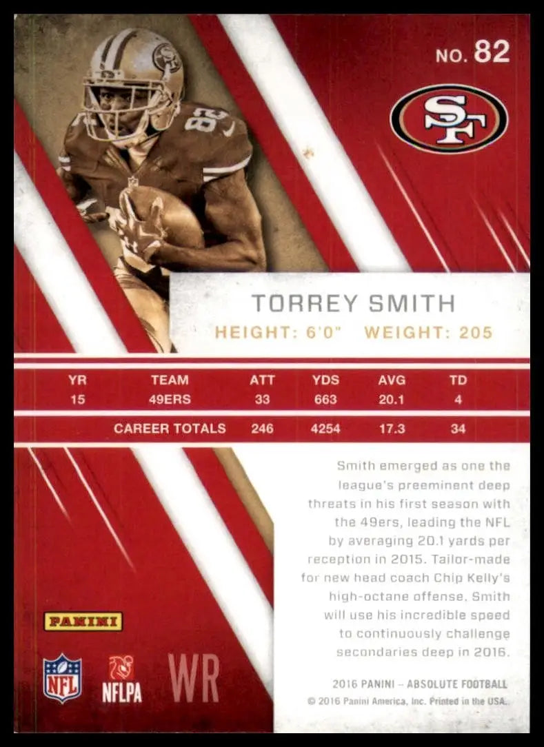 2016 Panini Absolute Torrey Smith #82 San Francisco 49ers Football Card NFL - Football Card Single