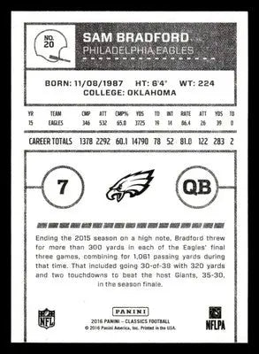 2016 Panini Classics #20 Sam Bradford - Football Card Single