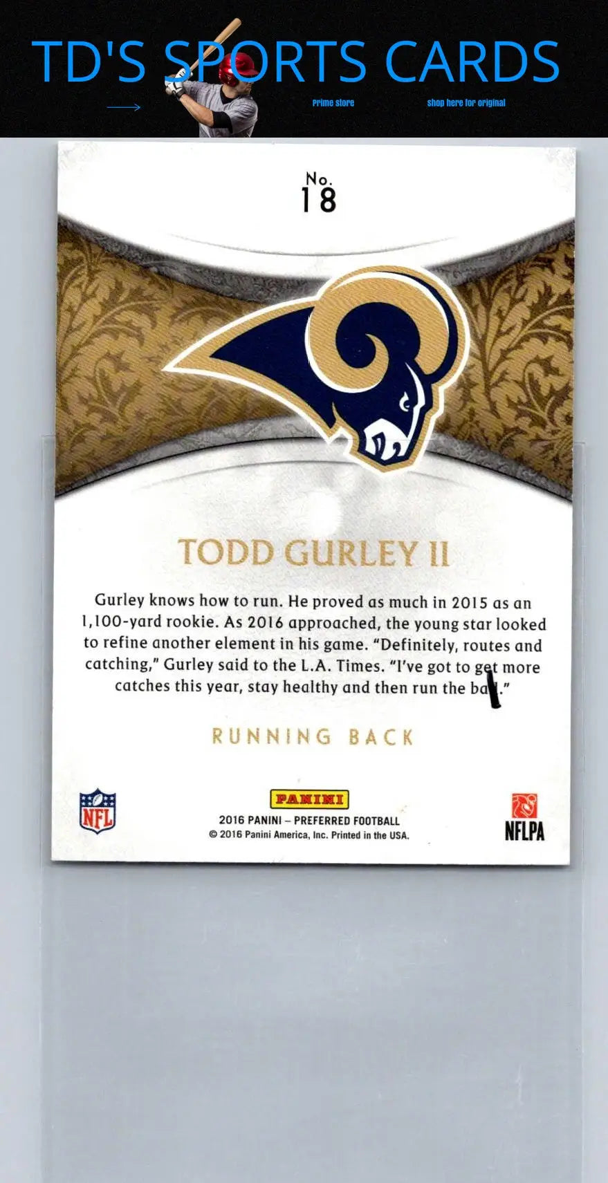 Todd Gurley II football card from Panini Crown Royale 2016 product