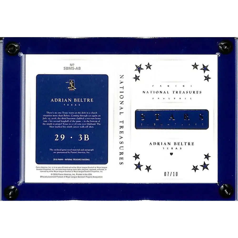 2016 Panini National Treasures Stars #SBMS-AB Adrian Beltre NM-MT MEM Auto 7/10 Texas Rangers - Baseball Card Single