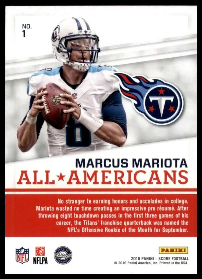 2016 Score All Americans Marcus Mariota #1 Gold Tennessee Titans Football Card - Football Card Single