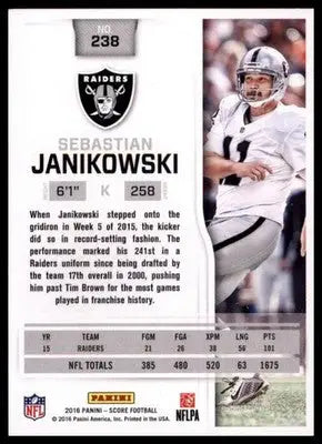 2016 Score Base Sebastian Janikowski Oakland Raiders 238 - Football Card Single