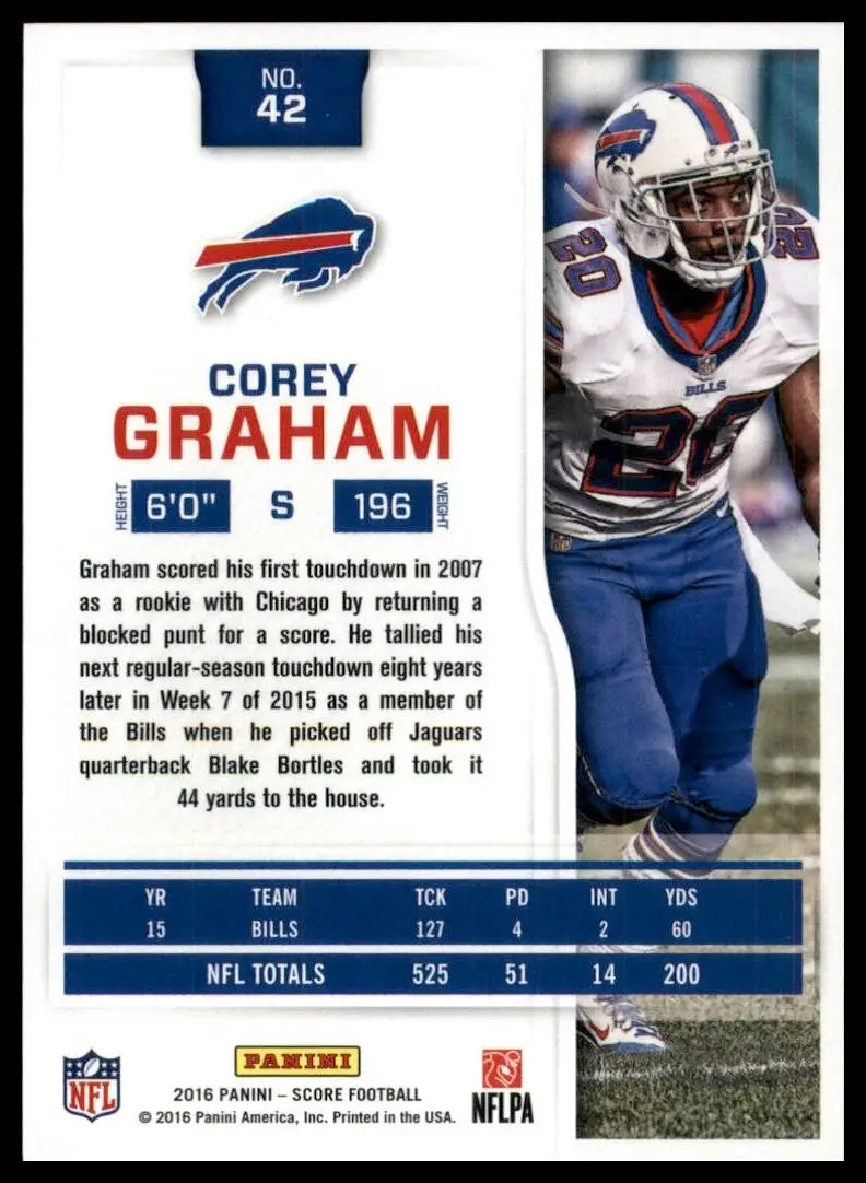 2016 Score Corey Graham #42 Buffalo Bills Football Card NFL Sports - Football Card Single