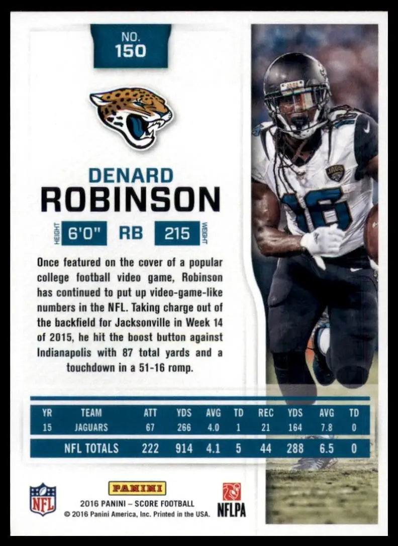 2016 Score Denard Robinson #150 Jacksonville Jaguars Football Card NFL Sports