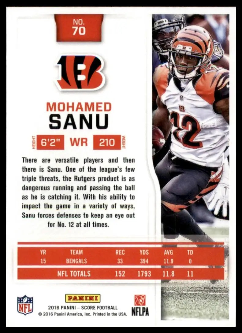 2016 Score Mohamed Sanu #70 Cincinnati Bengals Football Card NFL Sports - Football Card Single