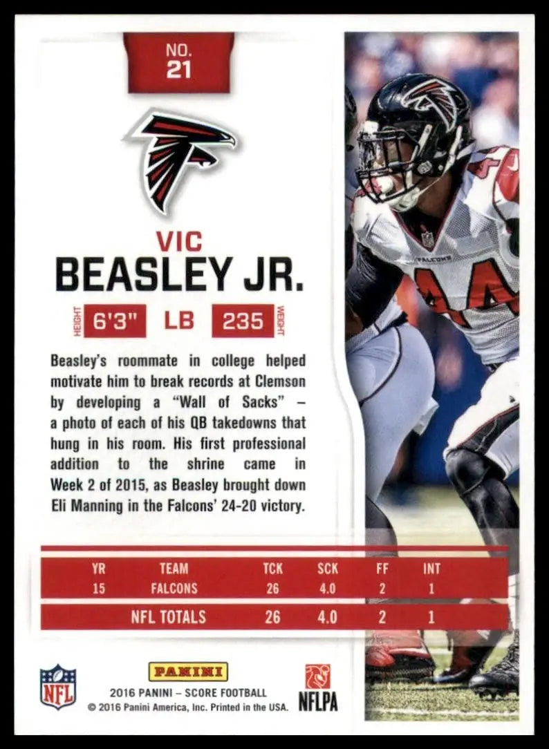 2016 Score Vic Beasley #21 Atlanta Falcons Football Card NFL Sports - Football Card Single