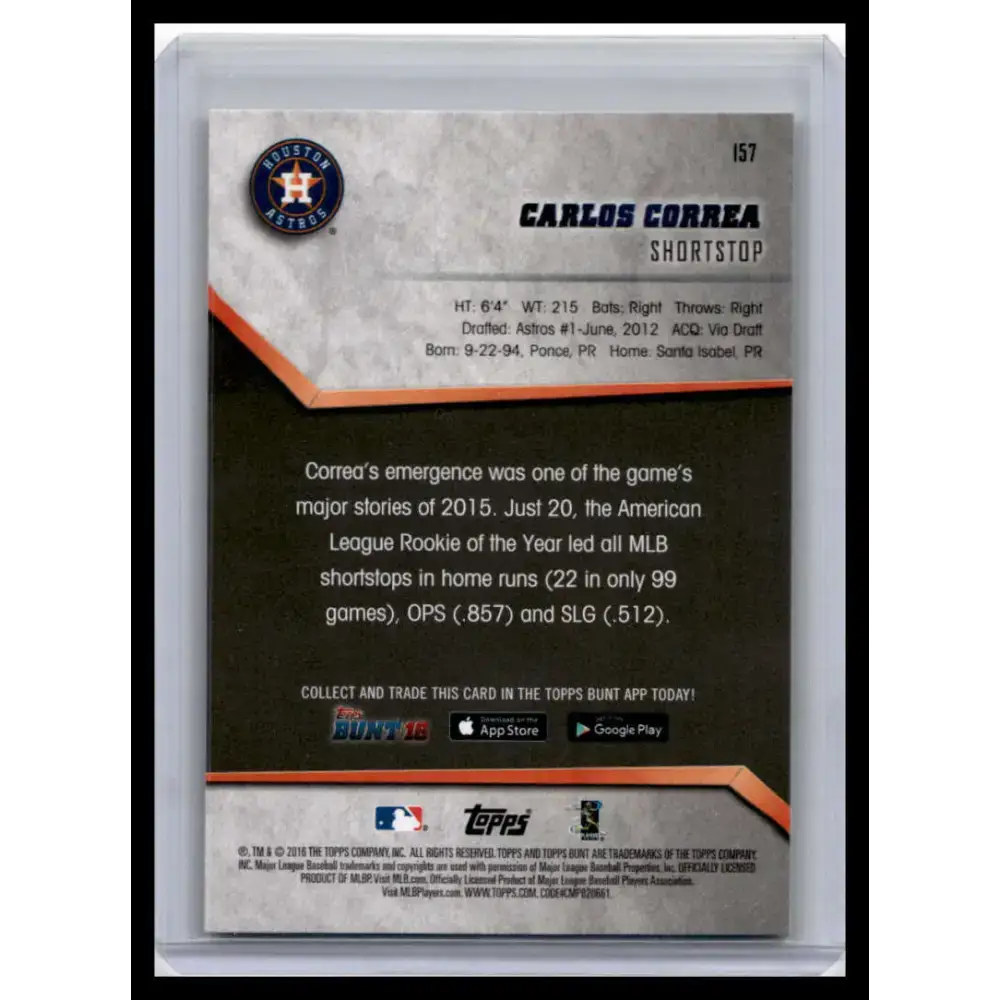 2016 Topps Bunt #157 Carlos Correa NM-MT Houston Astros Baseball Card - Baseball Card Single