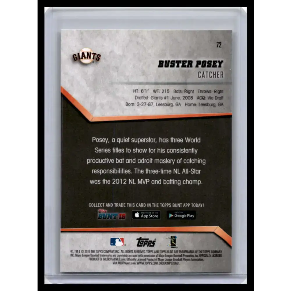 2016 Topps Bunt #72 Buster Posey NM-MT San Francisco Giants Baseball Card - Baseball Card Single