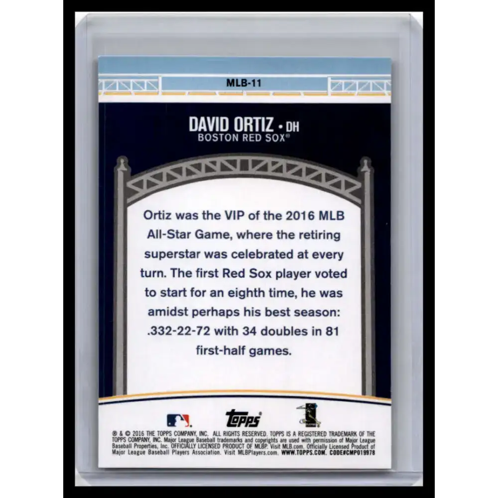 2016 Topps Update #MLB-11 David Ortiz NM-MT Boston Red Sox Baseball Card - Baseball Card Single