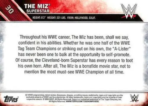 2016 Topps WWE #30 The Miz NM-MT ID:6239