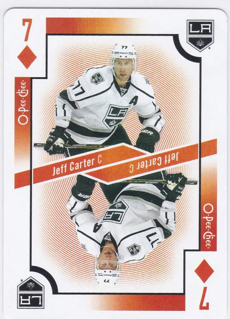 Hockey trading card of Jeff Carter in white jersey for 2017-18 OPC O-Pee-Chee LA Kings
