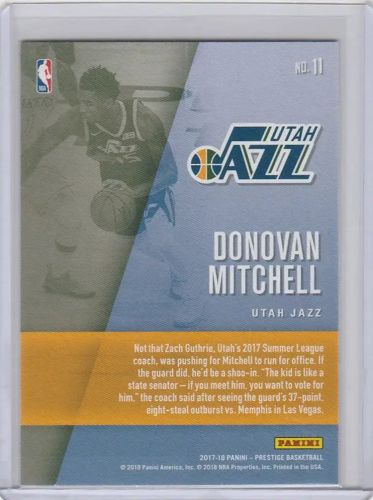 2017-18 Panini Prestige #11 Donovan Mitchell Utah Jazz - Basketball Card Single