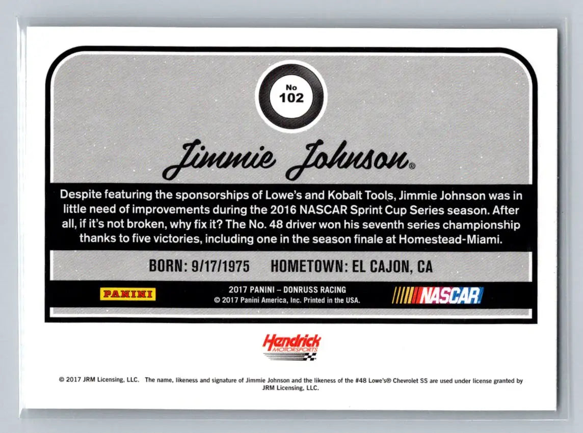 2017 Donruss #102 Jimmie Johnson Hendrick Motorsports - Racing Card Single