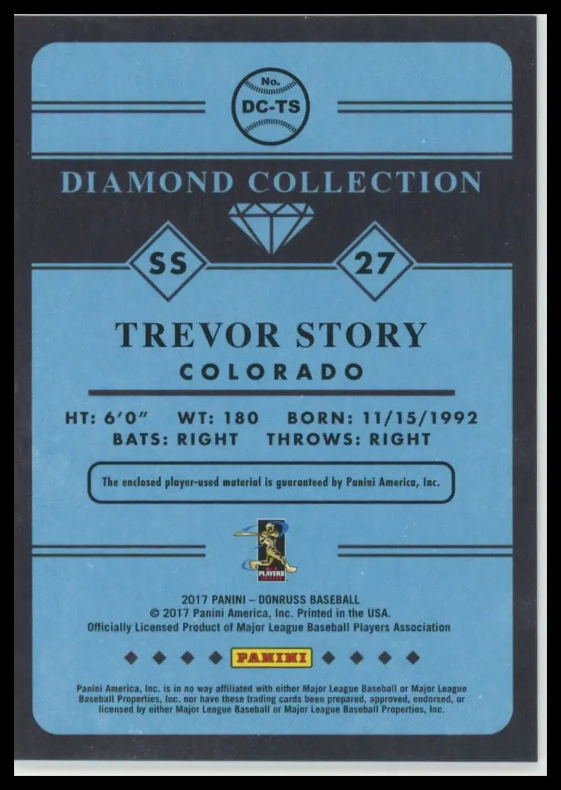 2017 Donruss - Diamond Collection Trevor Story DC-TS Memorabilia Rockies NM - Baseball Card Single
