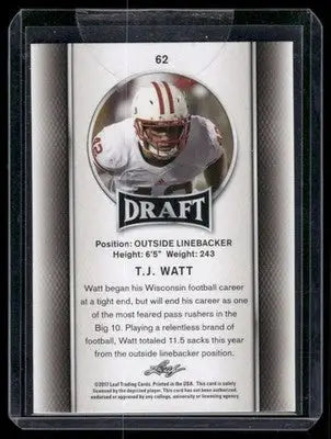 2017 Leaf Draft T.J. Watt #62 Football - Football Card Single
