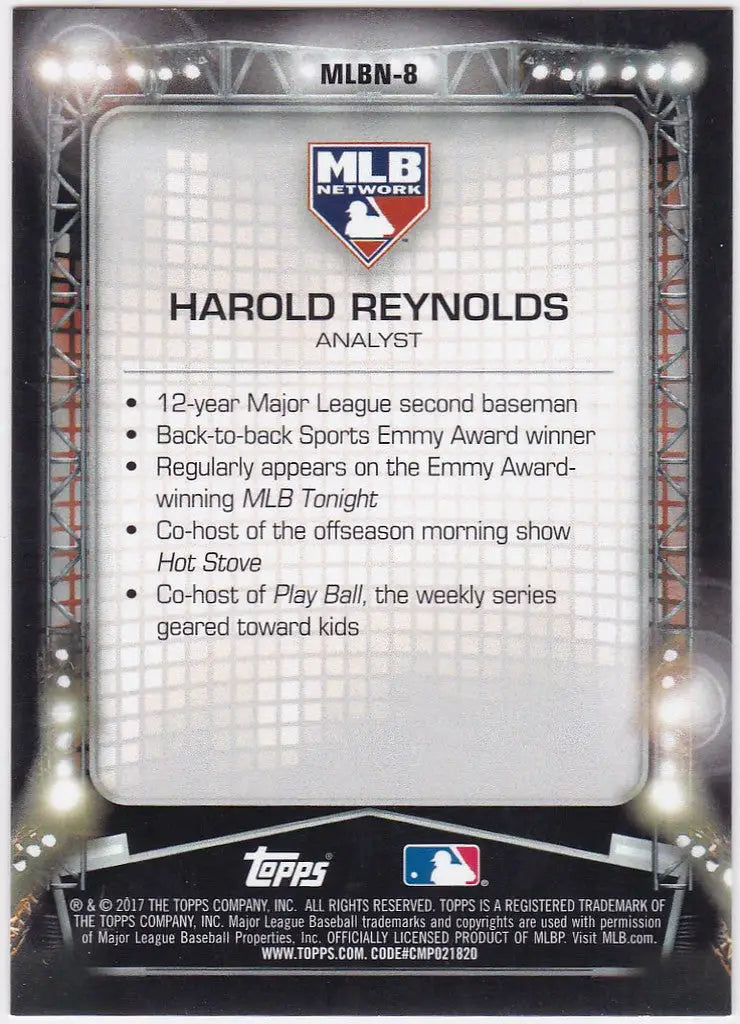 Baseball card of Harold Reynolds as an MLB analyst from Topps MLB Network