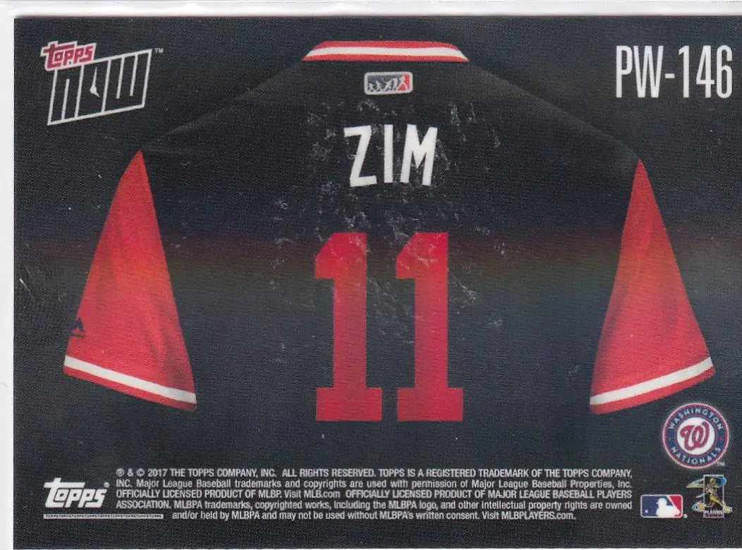 2017 TOPPS NOW #PW-146 RYAN ’ZIM’ ZIMMERMAN- WASHINGTON NATIONALS - Baseball Card Single