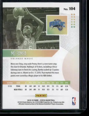 2018-19 Panini Status Mo Bamba #104 RC Basketball - Basketball Card Single