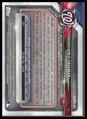 2018 Bowman Chrome Prospects Auto Orange Wave Refractor #BCPA-CF Cole Freeman - Baseball Card Single