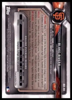 2018 Bowman Draft Blake Rivera BD-80 San Francisco Giants NM - Baseball Card Single